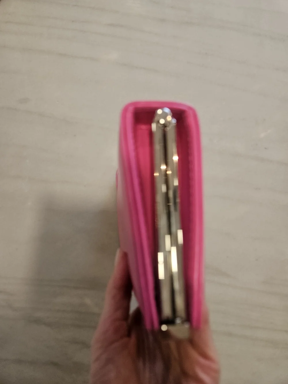 ALDO Hot Pink Patent Leather Frame Clutch Wallet Retro Geometric Lining Wristlet